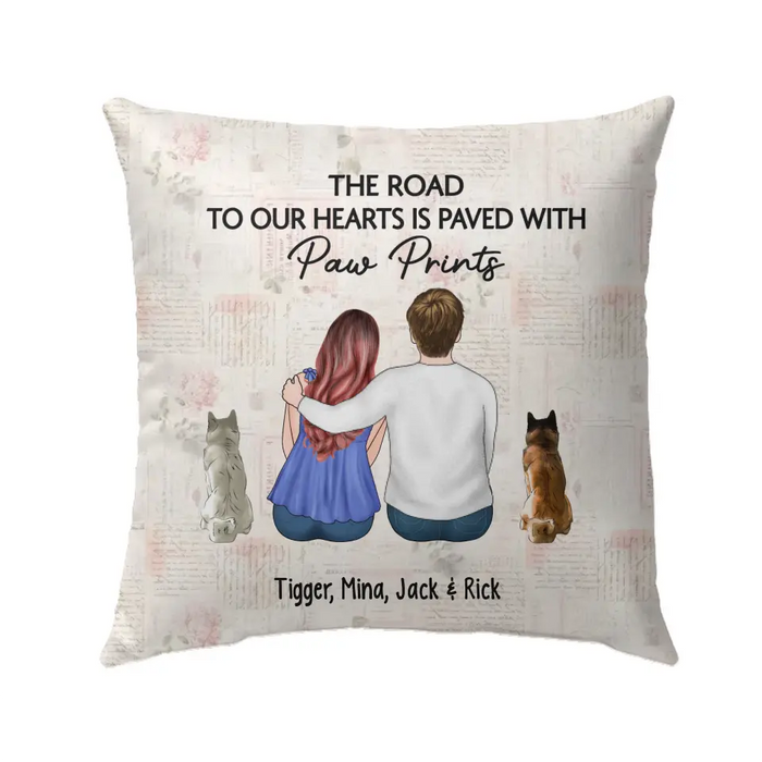 The Road To Our Hearts Is Paved With Paw Prints
 - Personalized Custom Gift Pillow For Couples, Dog Lovers