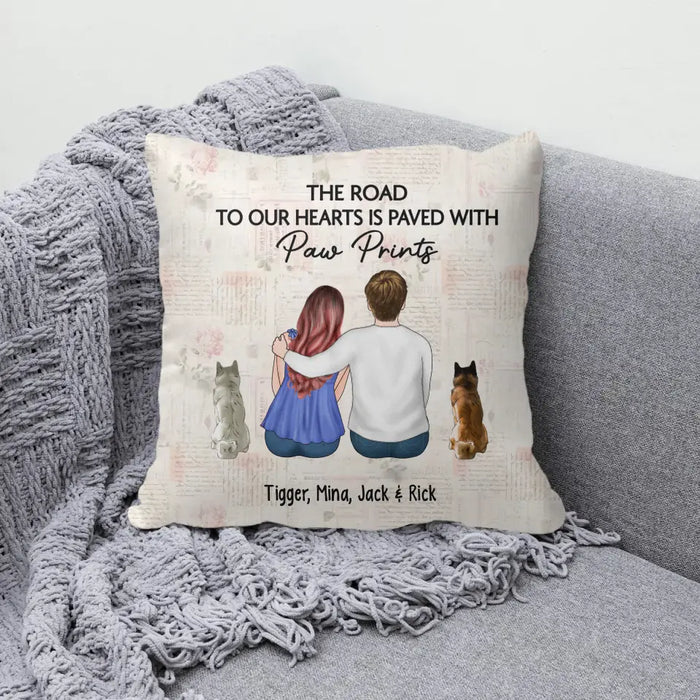 The Road To Our Hearts Is Paved With Paw Prints
 - Personalized Custom Gift Pillow For Couples, Dog Lovers