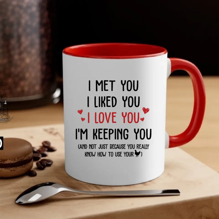 I Met You I Liked You I Love You I'm Keeping You - Personalized Gifts Custom Mug For Husband Boyfriend, For Couples