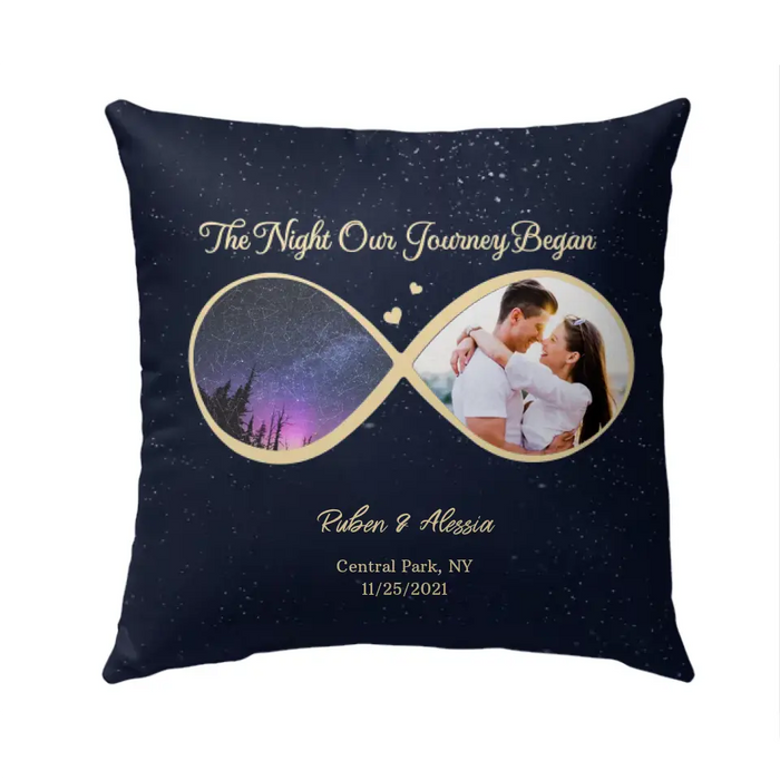 The Night Our Journey Began - Personalized Photo Upload Gift Custom Pillow, Map Location, Gifts For Couples