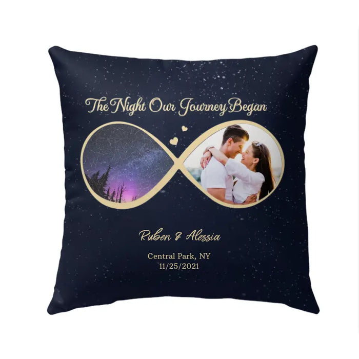 The Night Our Journey Began - Personalized Photo Upload Gift Custom Pillow, Map Location, Gifts For Couples