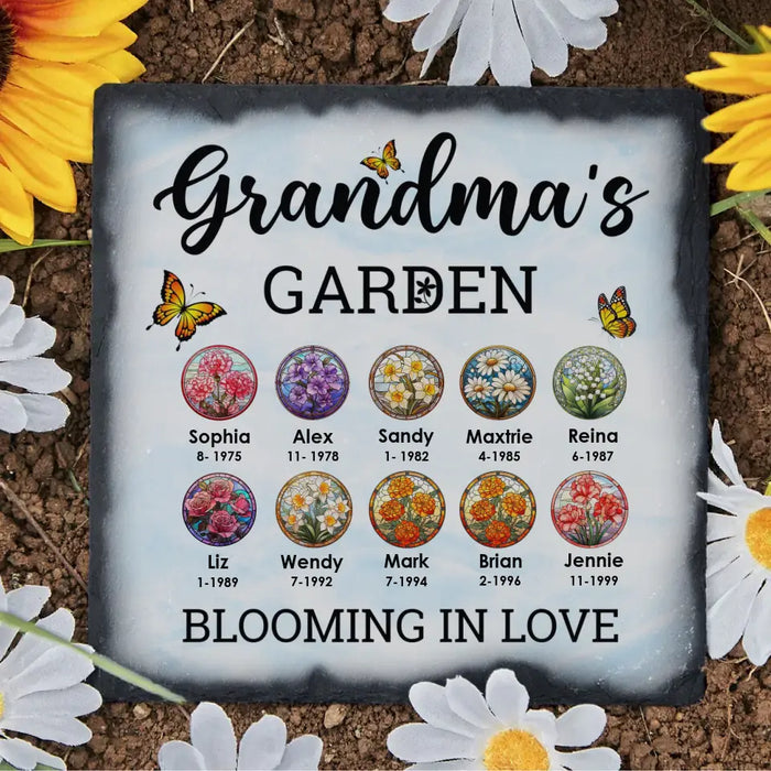 Grandma's Garden Blooming With Love Grandchildren Names - Personalized Garden Stone, Gifts for Grandma, Gardening Lovers