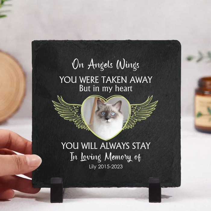 On Angels Wings You Were Taken Away But In My Heart You Will Always Stay - Personalized Garden Stone, Custom Photo Upload Pet Loss Memorial Sympathy Gifts