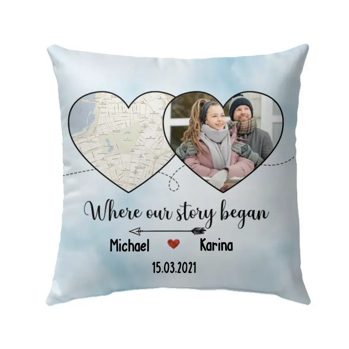 Where Our Story Began - Personalized Photo Upload Gift Custom Map Print Pillow, Gifts For Him Her For Couples