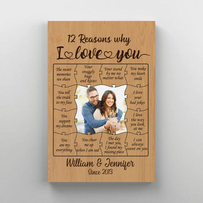 12 Reasons Why I Love You - Personalized Upload Photo Gift, Valentine Gifts Custom Canvas For Couples