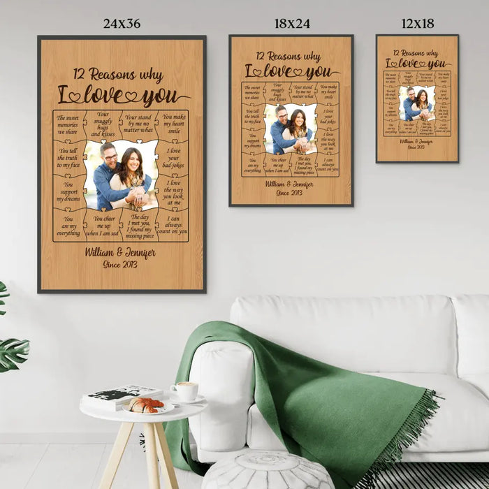 12 Reasons Why I Love You - Personalized Upload Photo Gift, Valentine Gifts Custom Poster For Couples