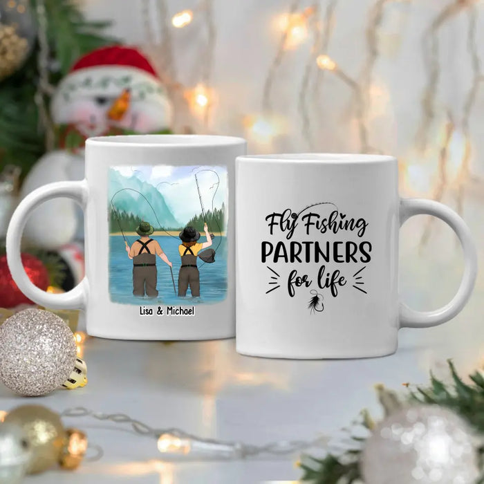 Fishing Partners For Life - Personalized Gifts Custom Mug For Family For Couples, Fly Fishing Lovers