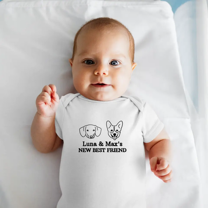 New Best Friend Onesie, Custom Dog Baby Onesie, Baby Shower Gift, Dog Name Onesie, Personalized Baby Onesie