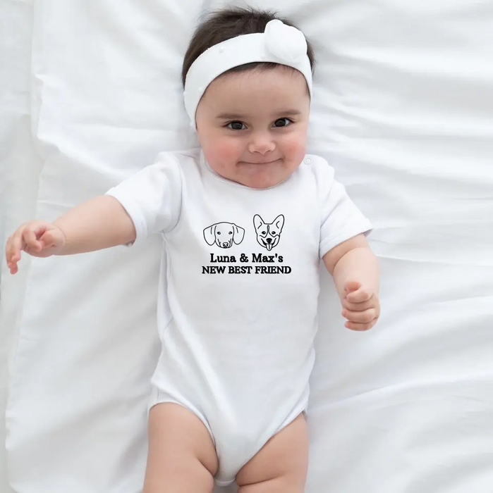 New Best Friend Onesie, Custom Dog Baby Onesie, Baby Shower Gift, Dog Name Onesie, Personalized Baby Onesie