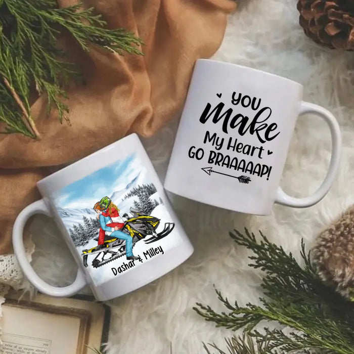 Kissing Snowmobiling Couple - Personalized Mug For Him, For Her