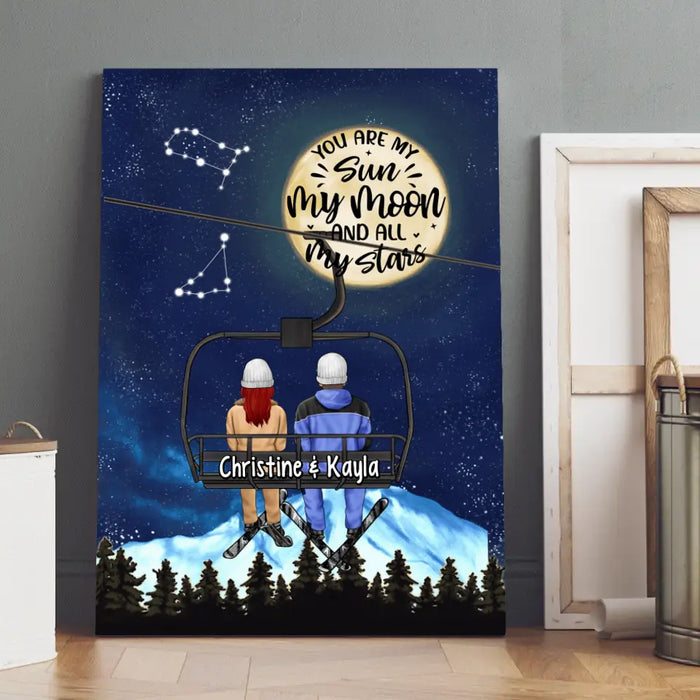 You Are My Sun My Moon And All My Stars - Personalized Canvas For Couples, The Family, Skiing, Astronomy Lovers