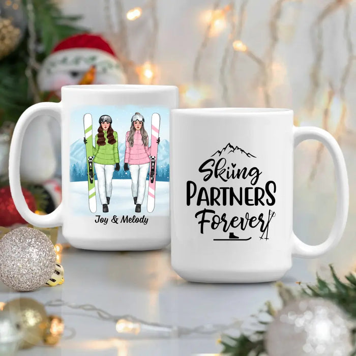 Skiing Partners Forever - Personalized Mug For Friends, For Her, Skiing
