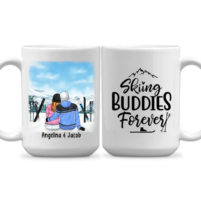 Skiing Couple Sitting Together - Personalized Mug For Her, Him, Skiing
