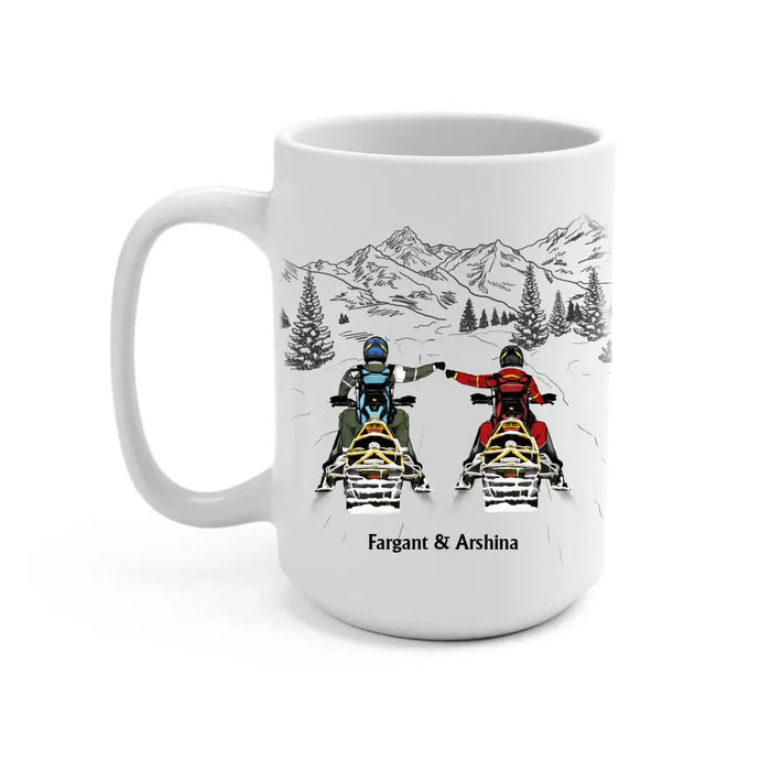 The Best Memories Are Made On The Sled - Personalized Gifts Custom Mug For Couples, Friends, Snowmobiling Lovers