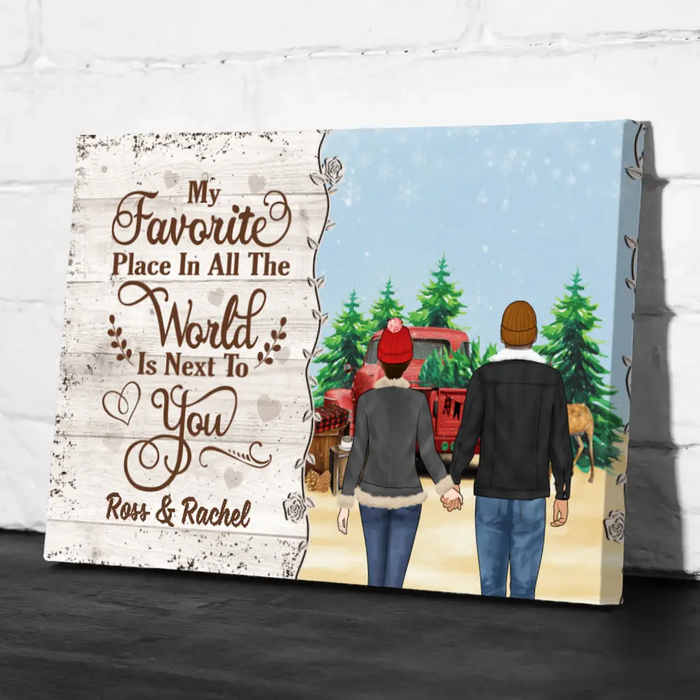 Personalized Canvas, My Favorite Place In All The World Is Next To You, Couple Holding Hands, Christmas Gift For Couples