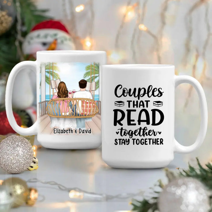 Personalized Mug, Reading Book On Swing, Couple Friends Sisters Gift, Gift For Reading Lovers, Book Lovers