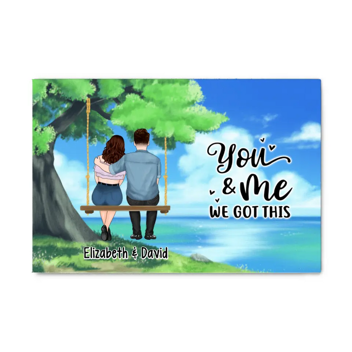 Couple And Kid Sitting On Tree Swing - Personalized Canvas For The Family, For Her, For Him