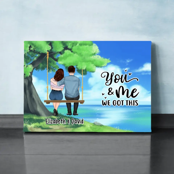 Couple And Kid Sitting On Tree Swing - Personalized Canvas For The Family, For Her, For Him