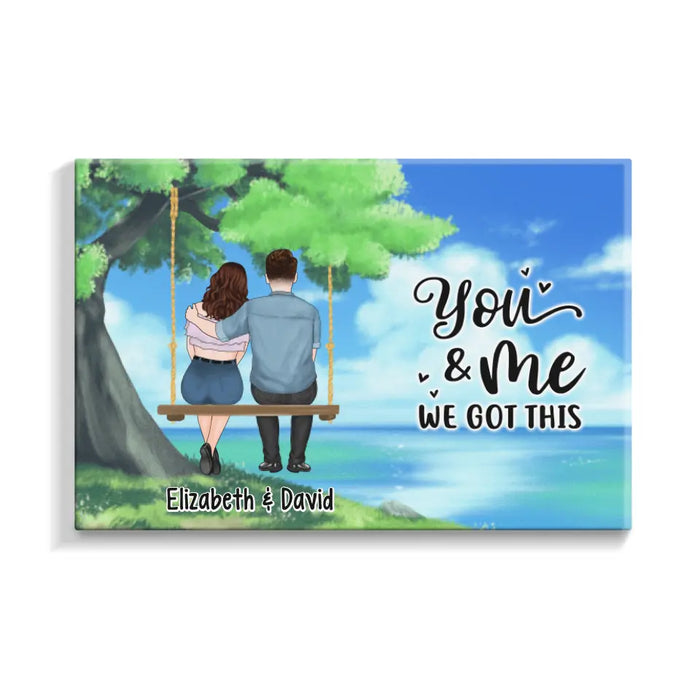 Couple And Kid Sitting On Tree Swing - Personalized Canvas For The Family, For Her, For Him