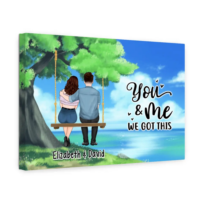 Couple And Kid Sitting On Tree Swing - Personalized Canvas For The Family, For Her, For Him