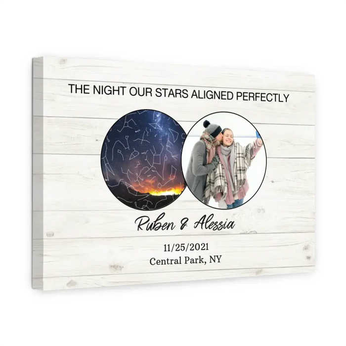 The Night Our Stars Aligned Perfectly - Personalized Photo Upload Gifts Custom Constellation Star Map Canvas for Couples, Anniversary Gift