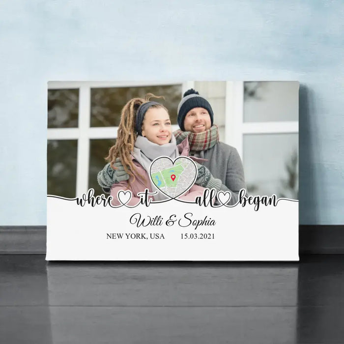 Where It All Began - Personalized Upload Photo Gifts Custom Canvas For Couples, Custom Map Print