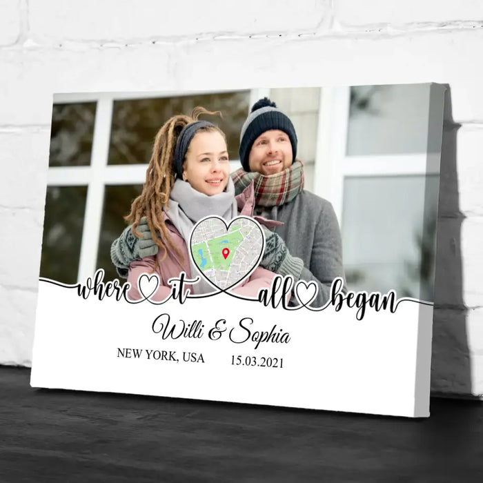 Where It All Began - Personalized Upload Photo Gifts Custom Canvas For Couples, Custom Map Print