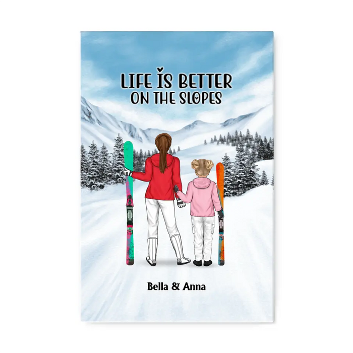 Skiing Partners For Life - Personalized Gifts Custom Dad Mom with Kid Canvas For Skiing Lovers
