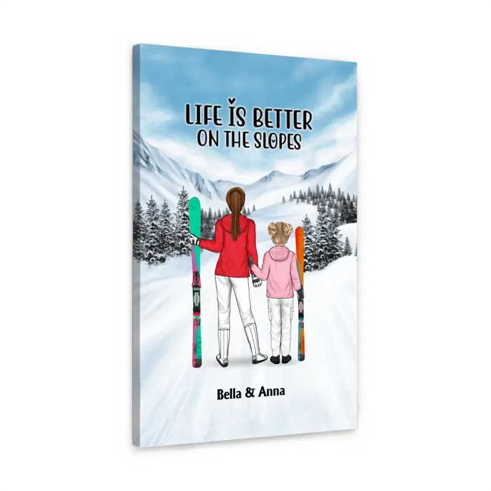 Skiing Partners For Life - Personalized Gifts Custom Dad Mom with Kid Canvas For Skiing Lovers