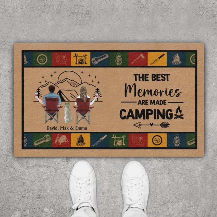 The Best Memories Are Made Camping - Personalized Gifts Custom Couple Doormat for Camping and Dogs Lovers