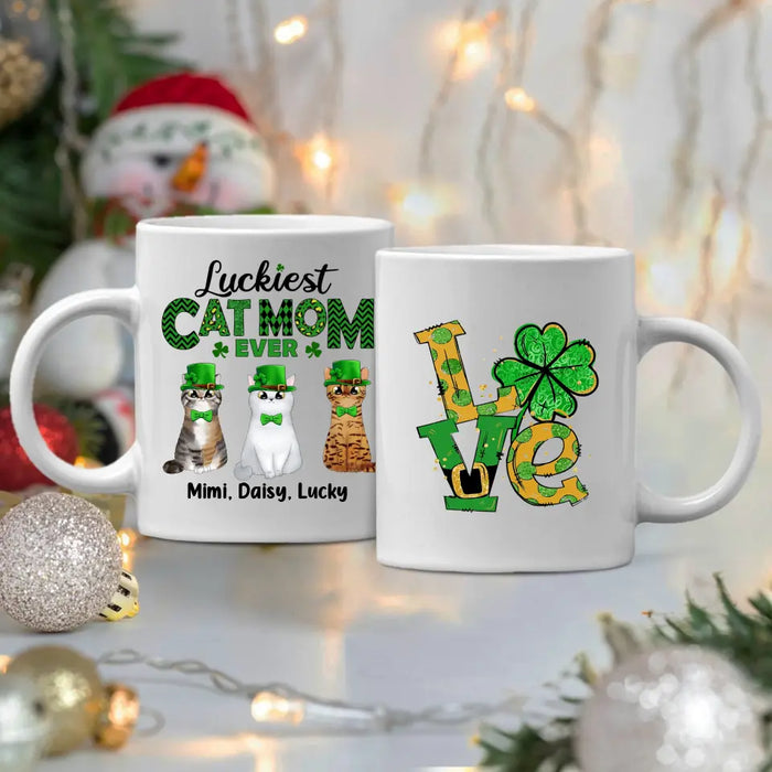 Luckiest Cat Mom Ever - Personalized Mug For Cat Mom, St. Patrick's Day