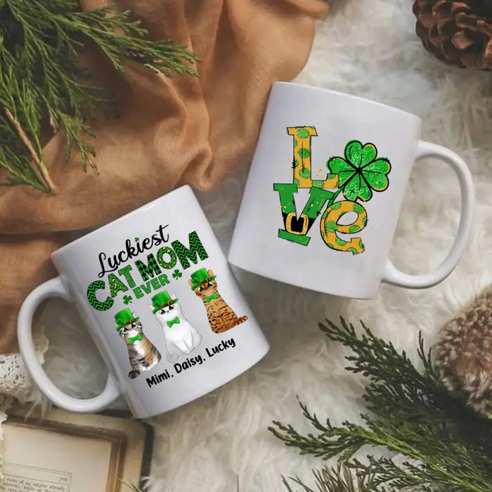 Luckiest Cat Mom Ever - Personalized Mug For Cat Mom, St. Patrick's Day