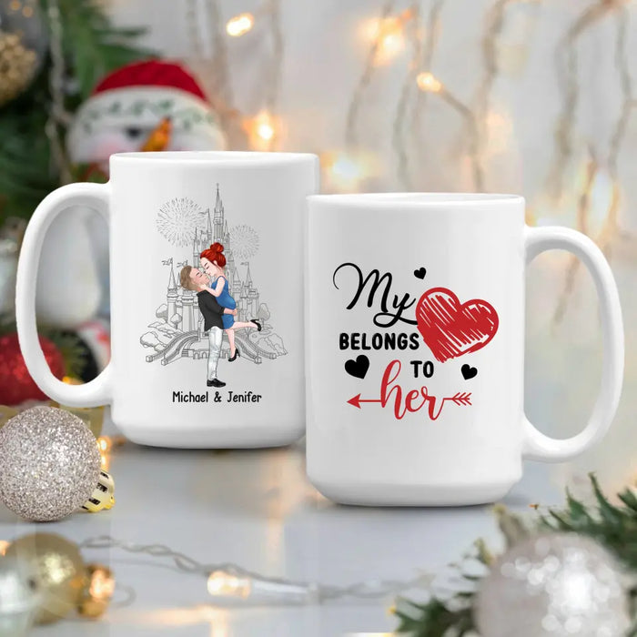 My Heart Belongs To Her - Personalized Gifts Custom Mug For Girlfriend, Wife, For Couples