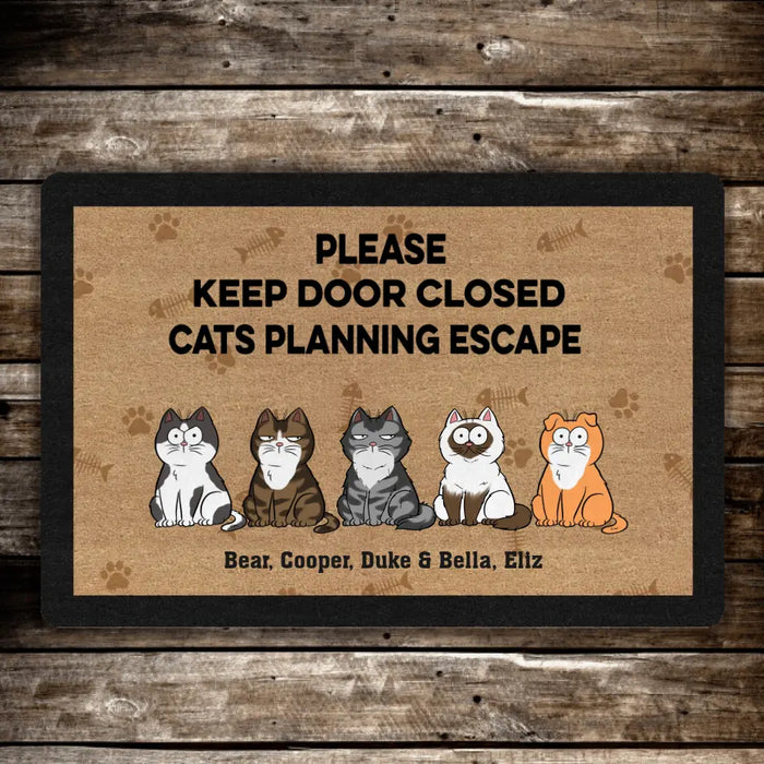 Please Keep Door Closed Cats Planning Escape - Personalized Gifts Custom Doormat for Cat Lovers, Cat Owners