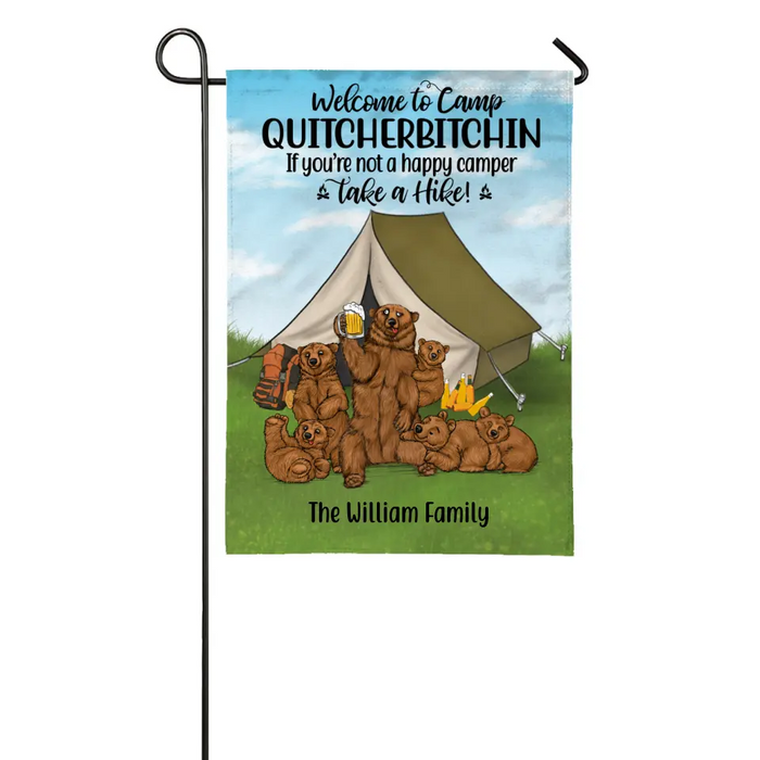 Personalized Garden Flag, Welcome To Camp Quitcherbitchin Drunk Bears, Gifts For Camping Lovers