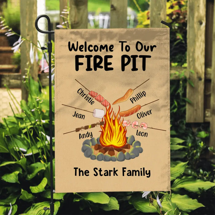 Welcome To Out Fire Pit, Up To 4 Kids - Personalized Garden Flag For Family, Camping