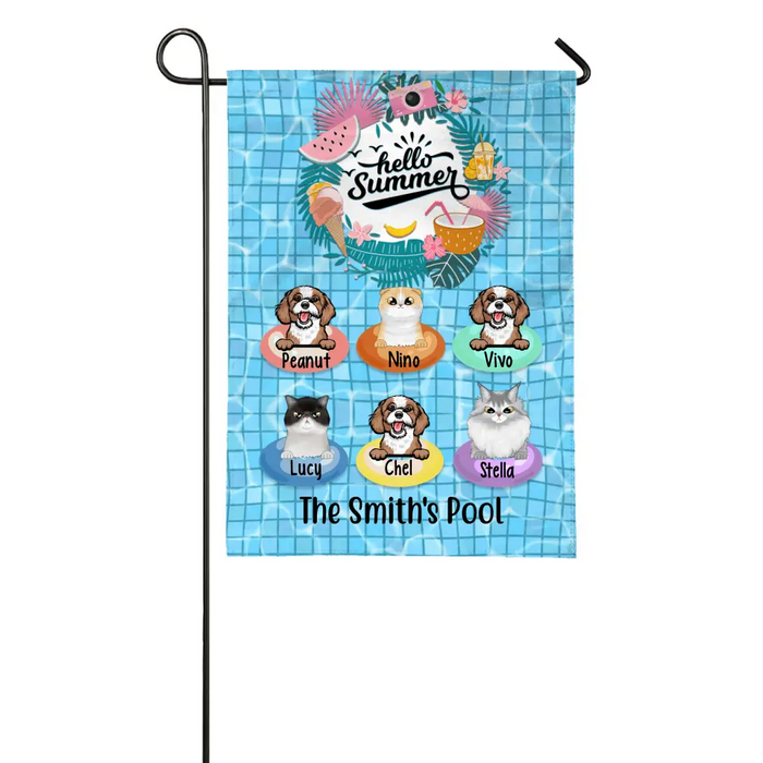 Personalized Garden Flag, Hello Summer, Gift For Dog Lovers And Cat Lovers
