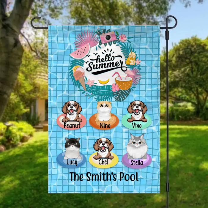 Personalized Garden Flag, Hello Summer, Gift For Dog Lovers And Cat Lovers
