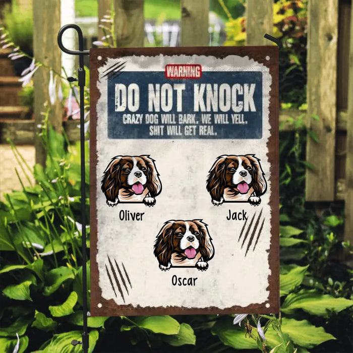 Do Not Knock Crazy Dog Will Bark, Up To 3 Dogs - Personalized Garden Flag For Dog Lovers
