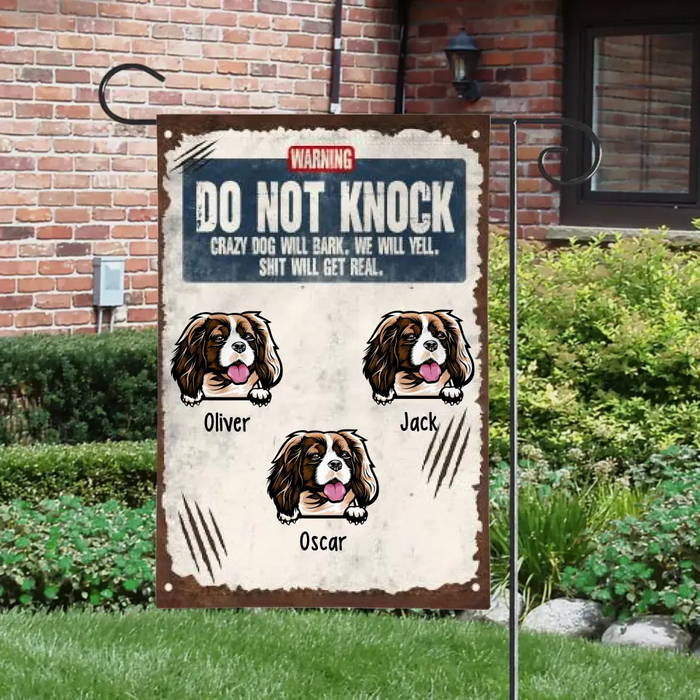 Do Not Knock Crazy Dog Will Bark, Up To 3 Dogs - Personalized Garden Flag For Dog Lovers