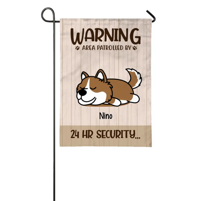 Personalized Garden Flag, Up To 6 Dogs, Warning Area Patrolled By 24 Hr Security Sleeping Dogs, Gift For Dog Lovers