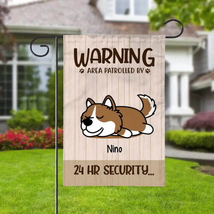 Personalized Garden Flag, Up To 6 Dogs, Warning Area Patrolled By 24 Hr Security Sleeping Dogs, Gift For Dog Lovers