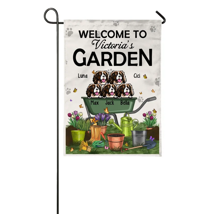 Personalized Garden Flag, Up to 5 Dogs, Welcome to My Garden, Gift For Dog Lovers