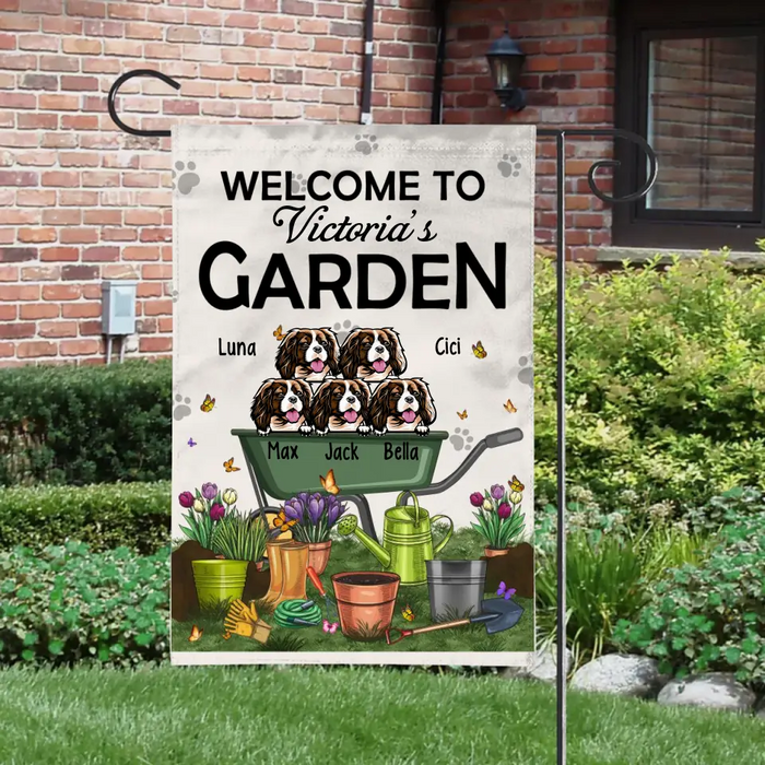 Personalized Garden Flag, Up to 5 Dogs, Welcome to My Garden, Gift For Dog Lovers