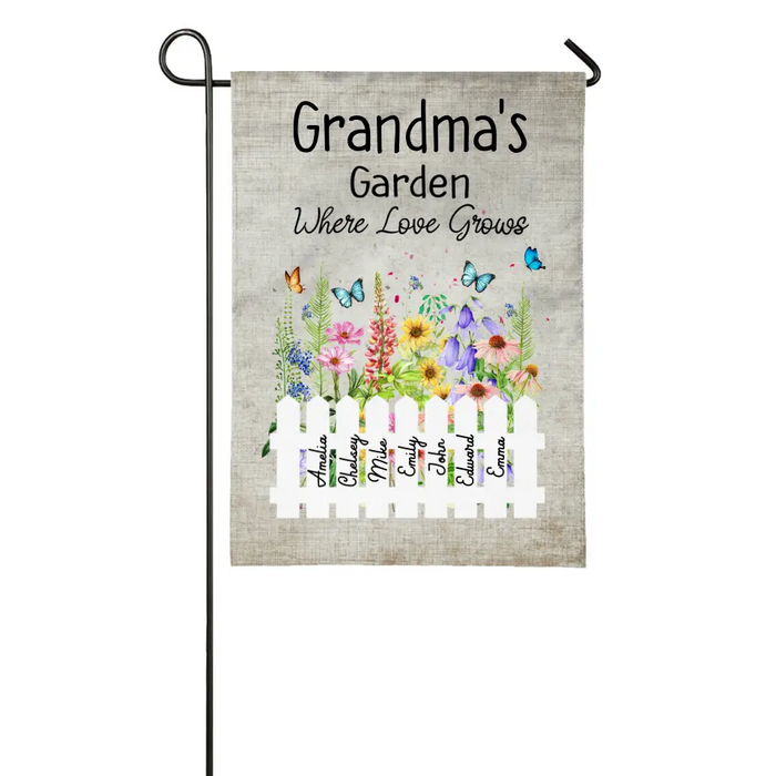Personalized Garden Flag, Up To 7 Kids, Grandma's Garden Where Love Grows, Gift For Grandma