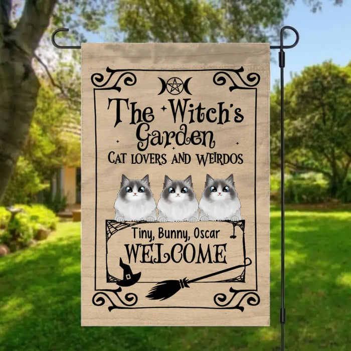 Personalized Garden Flag, The Witch's Garden Cat Lovers And Weirdos, Gifts For Halloween Cat Lovers