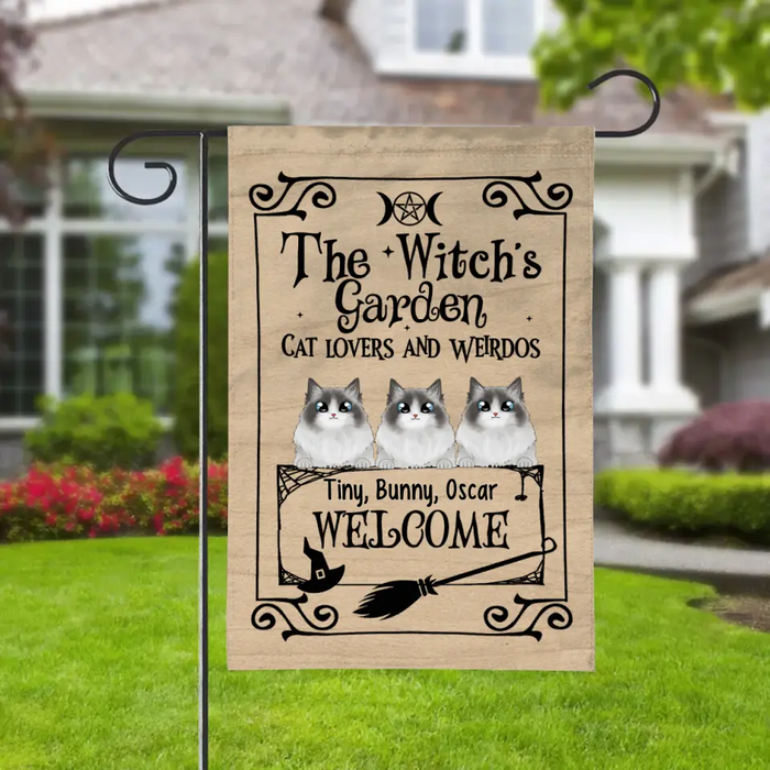 Personalized Garden Flag, The Witch's Garden Cat Lovers And Weirdos, Gifts For Halloween Cat Lovers