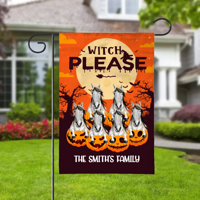 Personalized Garden Flag, Witch Please, Up To 6 Horses, Halloween Gift For Horse Lovers