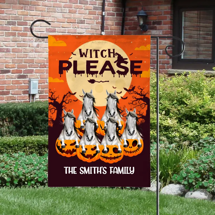 Personalized Garden Flag, Witch Please, Up To 6 Horses, Halloween Gift For Horse Lovers