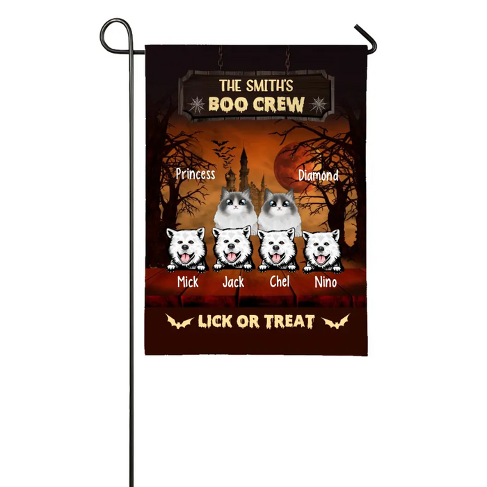 Personalized Garden Flag, Up To 6 Pets, Boo Crew Lick Or Treat - Halloween Gift, Gift For Dog Lovers, Cat Lovers